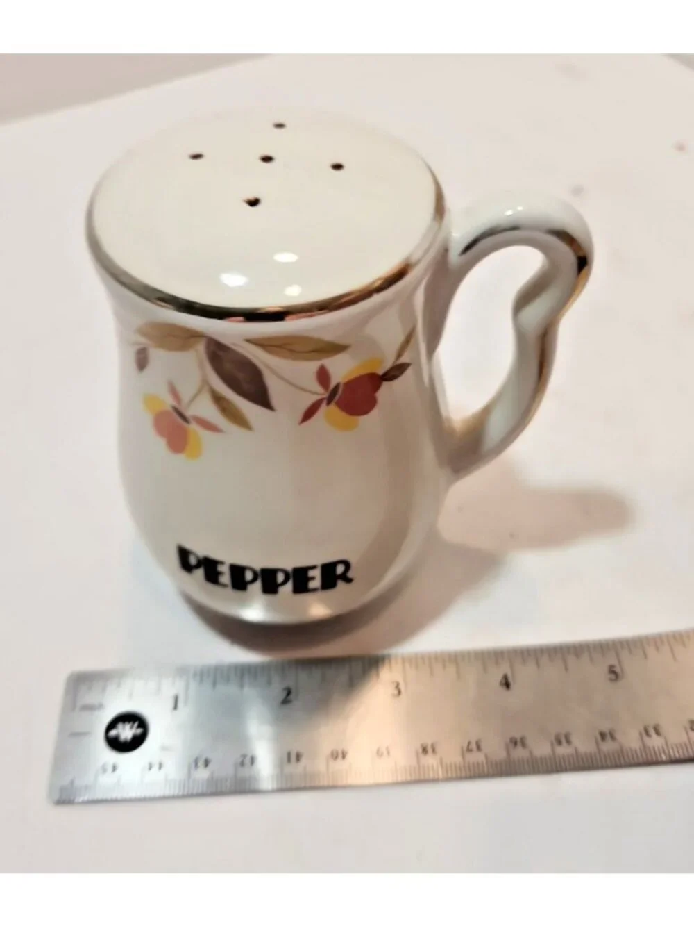 Vtg Hall Autumn Leaf Left Right Handled Salt & Pepper Range Set Mary Dunbar